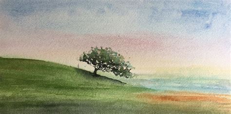 watercolor landscape with tree - barbara luel