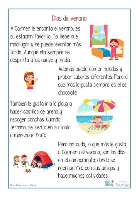 Lectura comprensiva: Días de verano - Aula PT