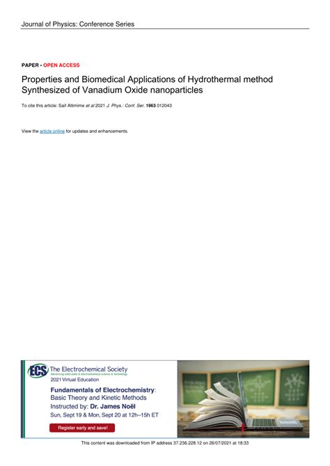 (PDF) Properties and Biomedical Applications of Hydrothermal method Synthesized of Vanadium ...