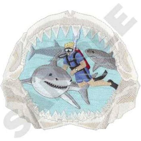 Scuba Diver Sharks Machine Embroidery Design | Embroidery Library at ...