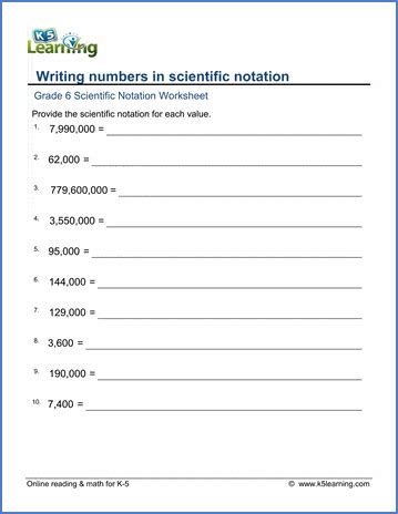 Grade 6 Place Value & Scientific Notation Worksheets | K5 Learning