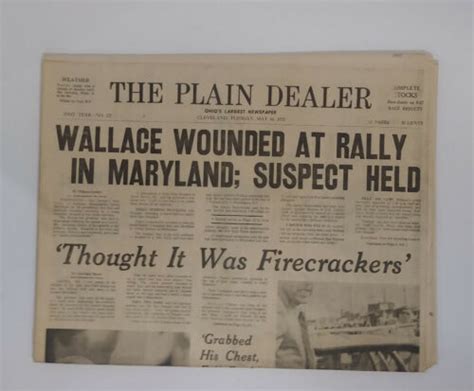 George Wallace Assassination Attempt Newspaper, Plain Dealer Cleveland, 05/16/72 | eBay