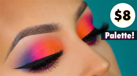 Colorful eyeshadow tutorial $8 palette! - YouTube