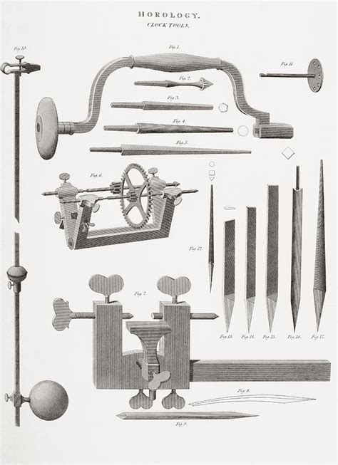 Tools For Making Clocks From 18th And Drawing by Vintage Design Pics ...