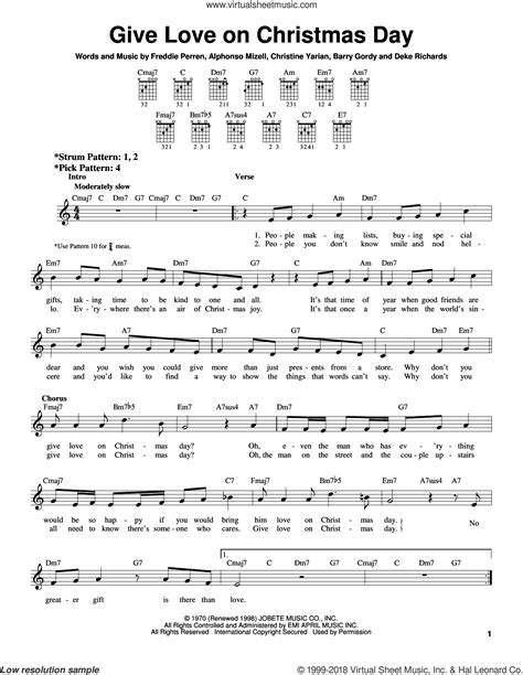 Give Love On Christmas Day sheet music for guitar solo (chords)