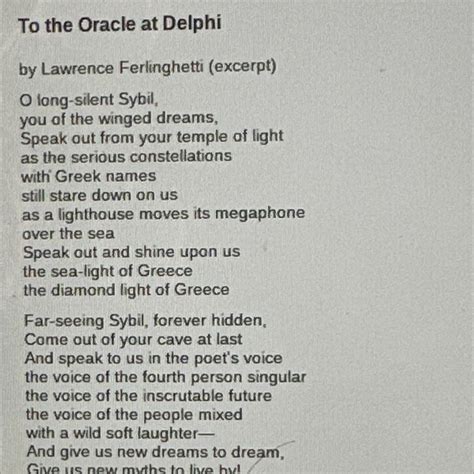 Based on this excerpt from Lawrence Ferlinghetti poem to the oracle at ...