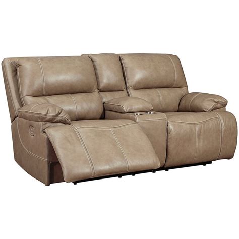 Ashley Furniture Ricmen Leather Power Reclining Loveseat in Putty - Walmart.com