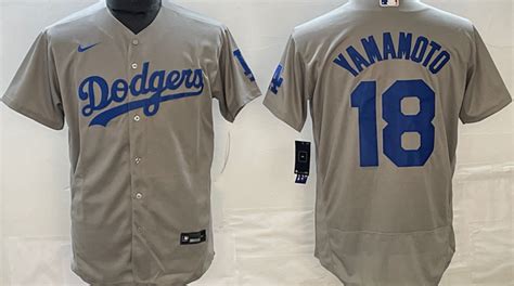 LA Dodgers #18 YAMAMOTO Grey Baseball Jersey