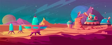 Free Vector | Landscape of mars surface with colony buildings