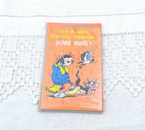 10 Unused Vintage French Happy New Year Cards with Gaston LaGaffe, Retro Christmas Card from ...