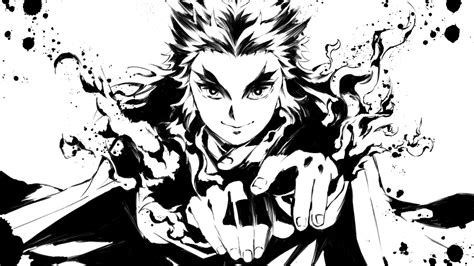 Demon Slayer Black And White Kyojuro Rengoku With Sword HD Anime Wallpapers | HD Wallpapers | ID ...