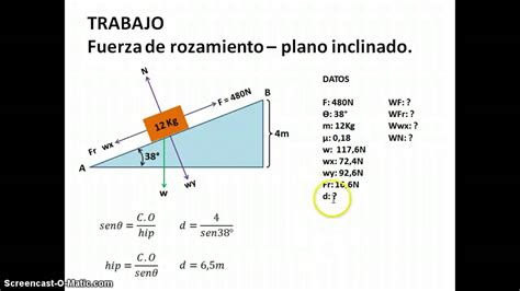 Trabajo de una fuerza en plano inclinado - YouTube