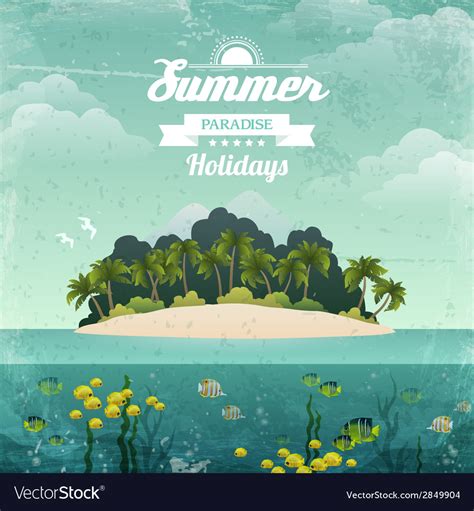 Tropical island vintage poster Royalty Free Vector Image