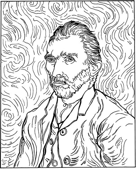 Van Gogh - Self-portrait (1889) - Art Coloring pages for kids to print & color