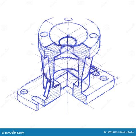 Mechanical Engineering Drawing. Sketch Drawing Engineering Parts. Isolated Illustration Stock ...