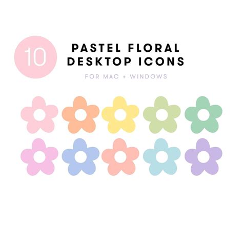 10 Pastel Floral Desktop Icon Set Folder Icons for Mac Windows Aesthetic Blush Daisies Cute ...