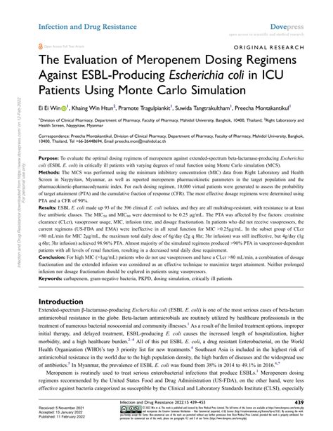 (PDF) The Evaluation of Meropenem Dosing Regimens Against ESBL-Producing Escherichia coli in ICU ...