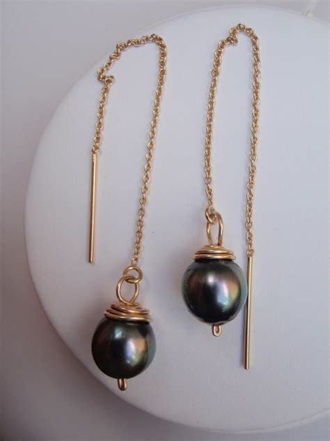 Gold Threader Design Tahitian Pearl Earrings – Hawaii Jewel