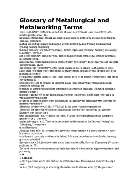 Glossary of Metallurgical Terms | PDF | Anode | Annealing (Metallurgy)