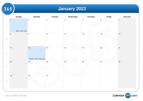 January 2023 Calendar