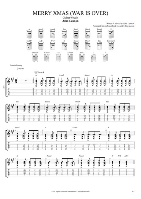 Merry Xmas (War Is Over) by John Lennon - Guitar/Vocals Guitar Pro Tab | mySongBook.com