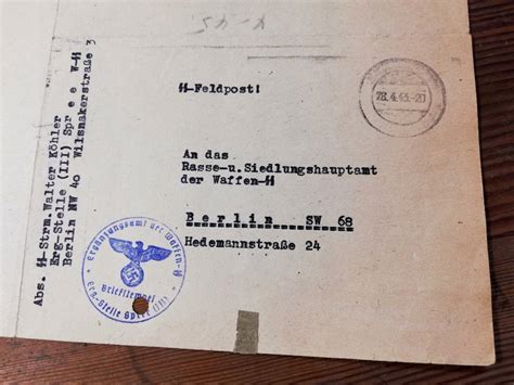 WW2 German Nazi WAFFEN SS hand made signed SS officer document - letter stamped