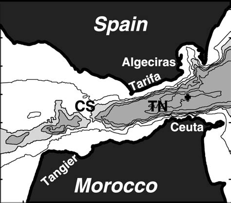 Map of the Strait of Gibraltar showing some topographic features.... | Download Scientific Diagram