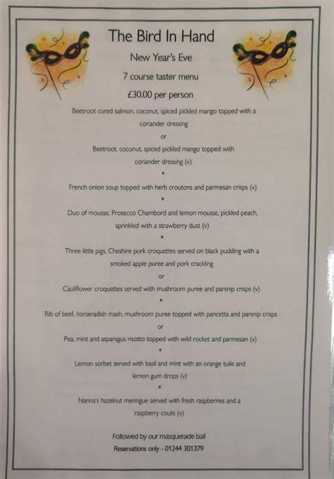 Menu at The Bird In Hand pub & bar, Chester