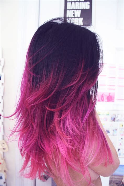 Dark to Pink Ombre Hair - Feathery Pink Dip-Dye Fantasy - Pretty Designs