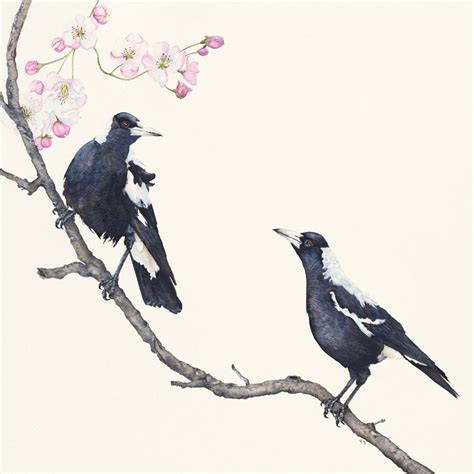 Blossoming Friendship a magpie watercolour print – PJ Paintings