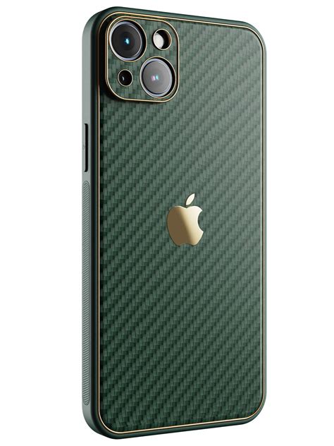 Green Carbon Leather Chrome Case for iPhone 14 Plus