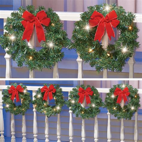 Lighted Christmas Evergreen Wreaths - Set of 4 | Collections Etc.