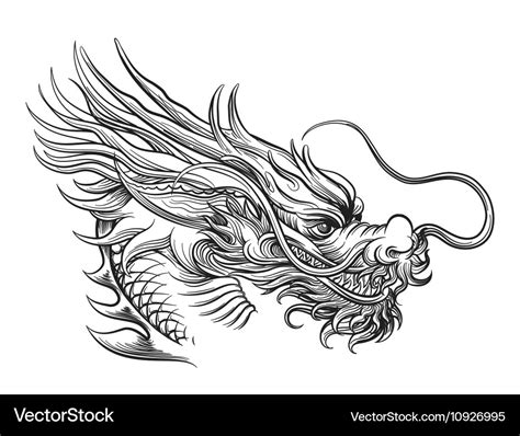 Hand drawn chinese dragon head Royalty Free Vector Image