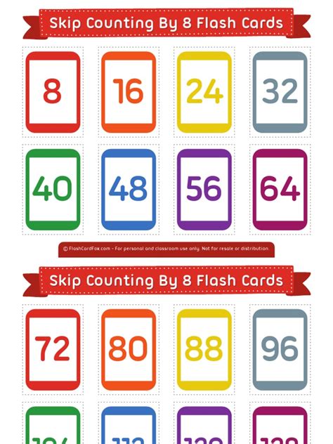 Skip Counting by 8 Flash Cards 2x3 PDF | PDF