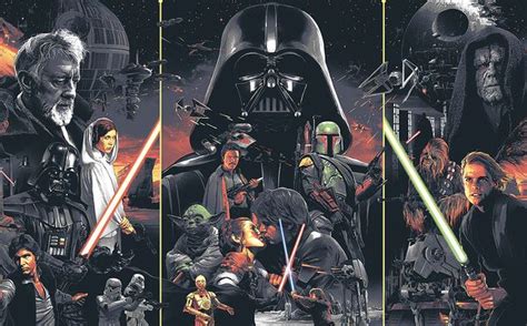 the star wars poster is shown in three different stages