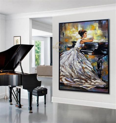 Pianist Painting Girl Grand Piano Wall Art Woman Sitting Art Lady ...