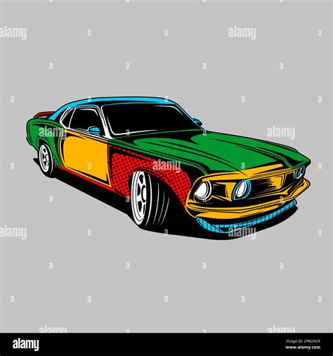 Pop art Colorful cars. Hand-drawn Illustration. Bright retro cover. Cool car poster Stock Photo ...