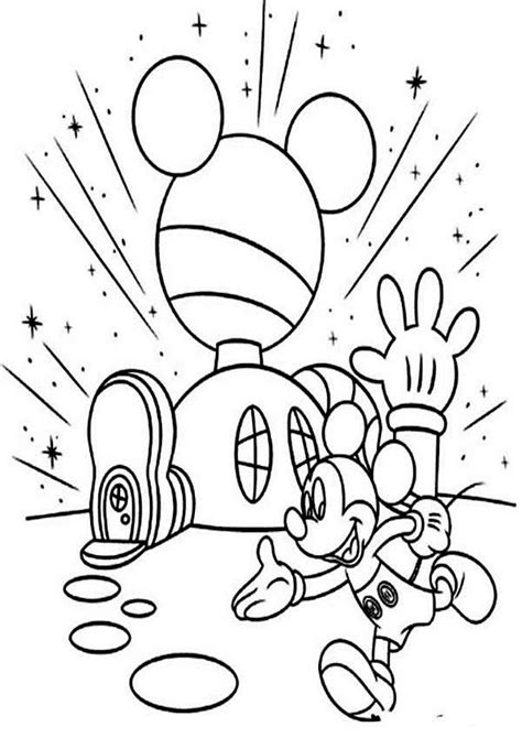 Mickey Mouse Clubhouse, Mickey In Front of His Clubhouse Coloring Page: Mickey In Front Of His ...