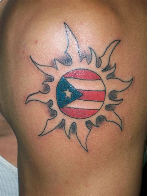 Cool Puerto Rican Flag Sun Tattoo on Men Upper Arm