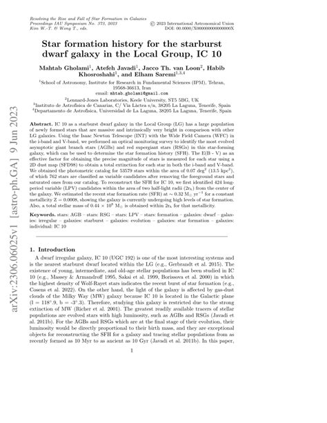 (PDF) Star formation history for the starburst dwarf galaxy in the ...