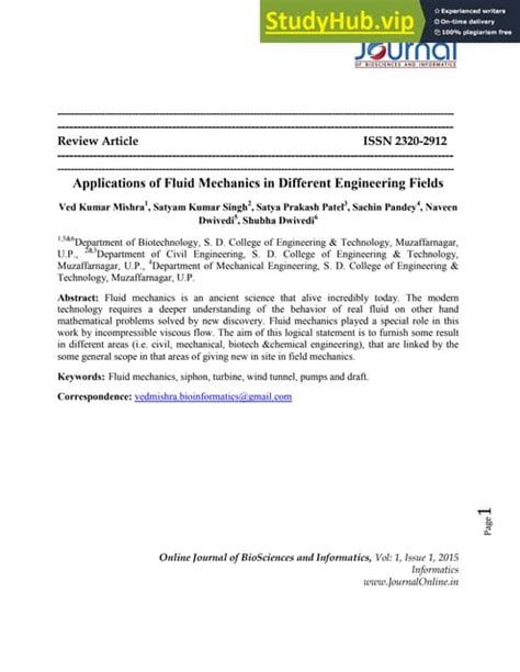 Applications Of Fluid Mechanics In Different Engineering Fields | PDF