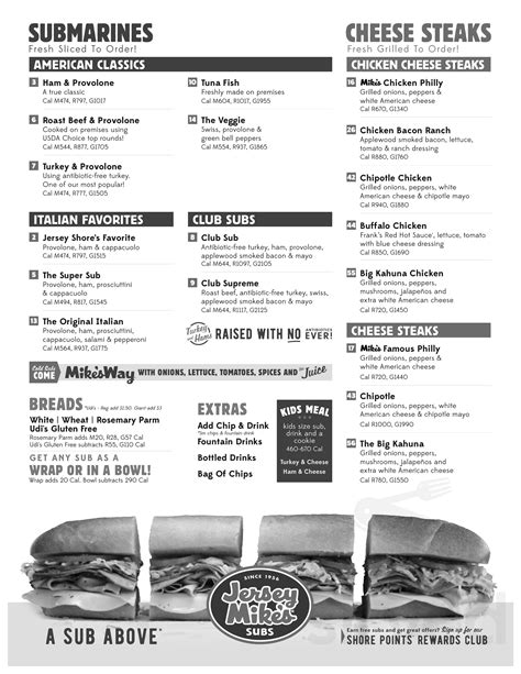 Printable Jersey Mike's Menu