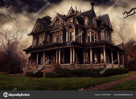 Halloween American Victorian Spooky House Digital Art Background Stock Photo by ©FokasuArt 608702954