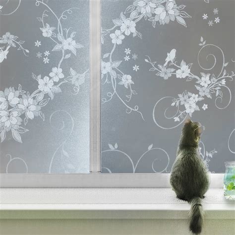 18" x 79" Flower Pattern Window Film Self Adhesive Glass Film Privacy ...