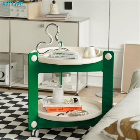 JOYLIVE Small Coffee Table Movable Sofa Side Table Creative Home Trolley Cart Double Layer Table ...