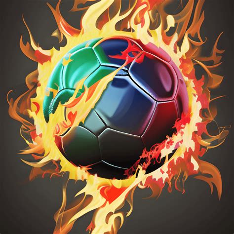 Colorful Pencil Drawing of Soccer Ball with Flames · Creative Fabrica