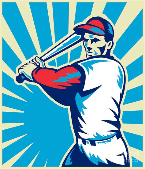 Baseball Player Batting Retro Digital Art by Aloysius Patrimonio