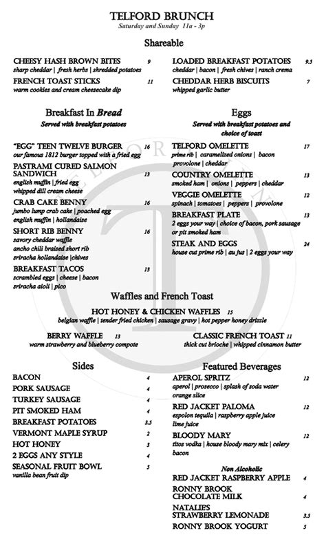 Menu - The Telford Inn