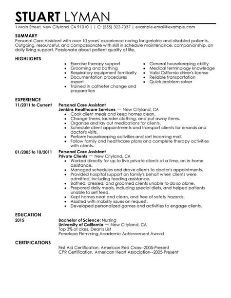 Professional Personal Care Assistant Resume Examples