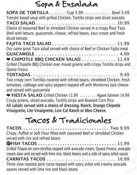 Menu at Mattito's restaurant, Lewisville